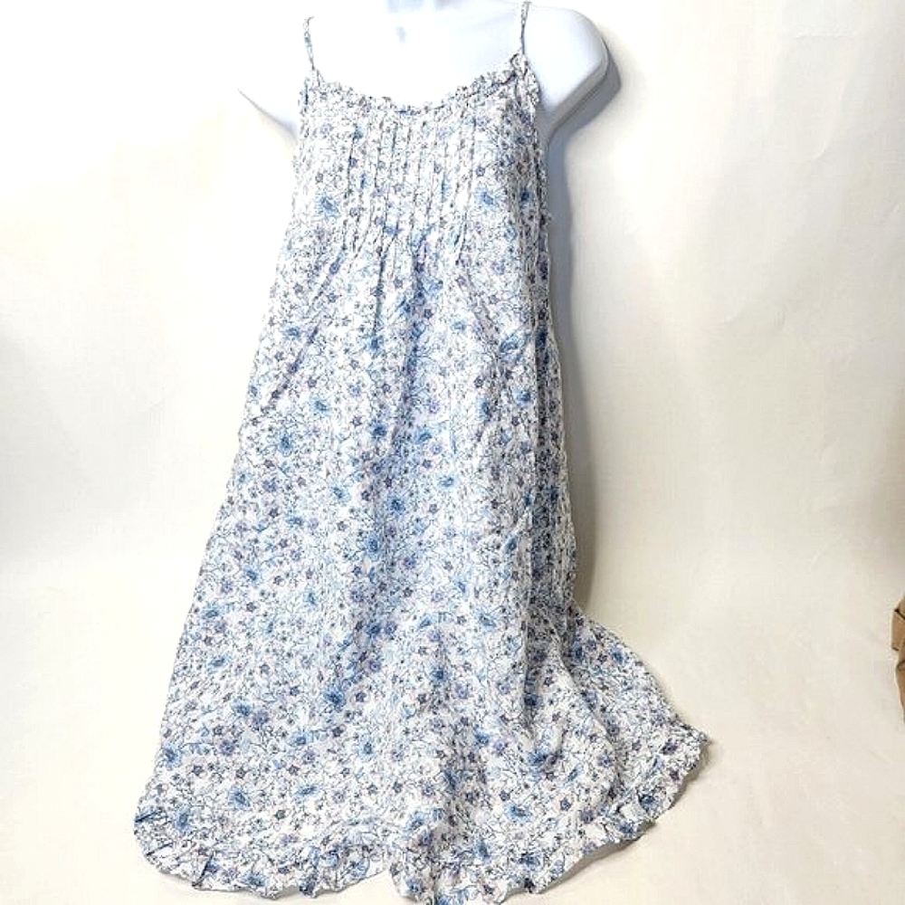 J. Crew Blue and White Floral Spaghetti Strap Dress